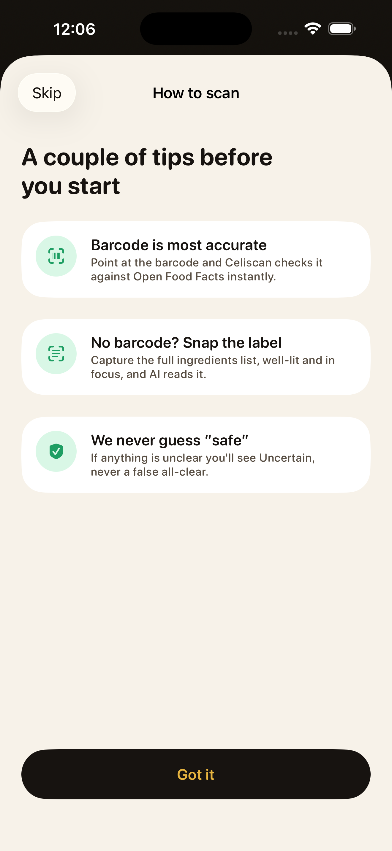 Never Guess Safe feature screenshot